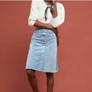 Anthropologie Light blue l button front  corduroy skirt with pockets size 8